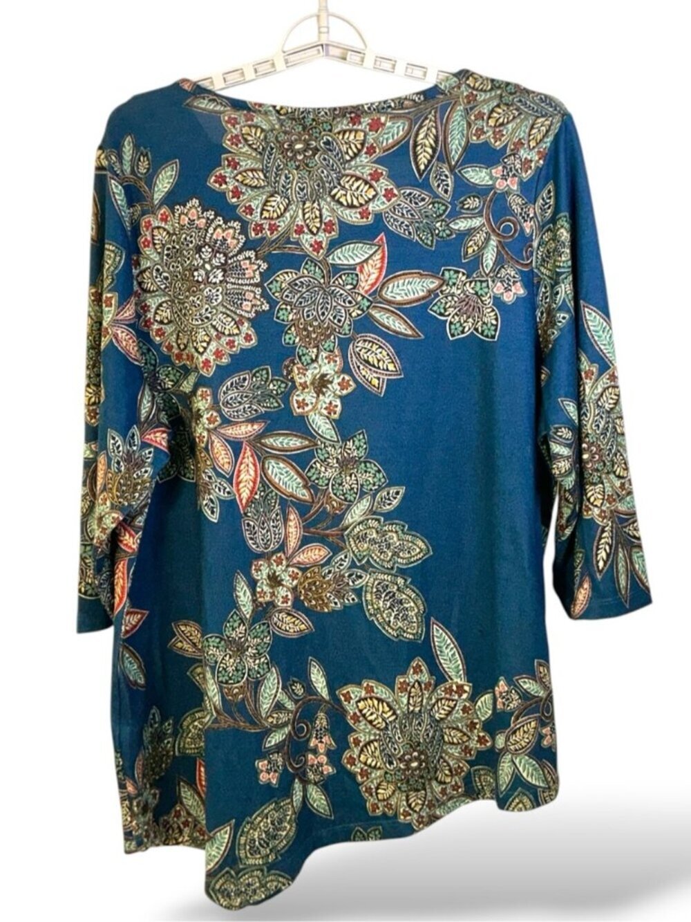 Banks Artistic Top Asymmetrical Tunic Boho V Neck 3/4 Sleeve Blue Women Plus 1X - Picture 2 of 13
